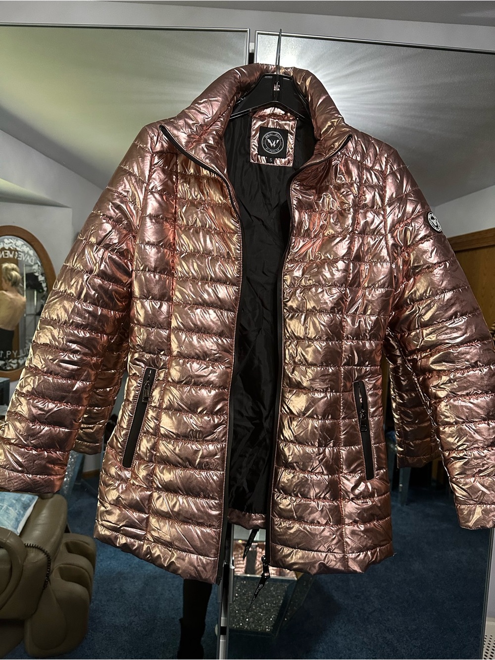 White Mark Metallic pink Quilted Puffer Jacket